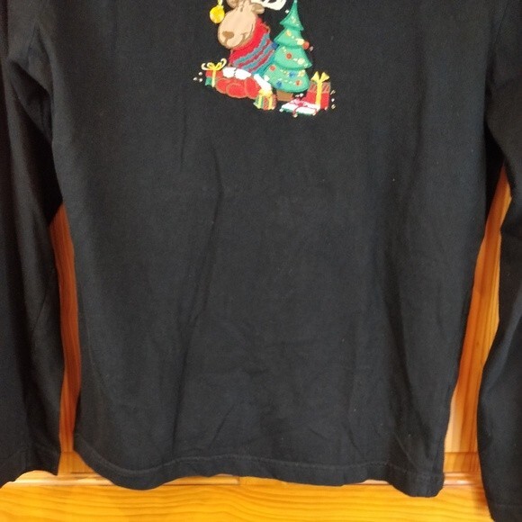Carolyn Taylor Black Reindeer Holiday Top Long Sleeve Fun Christmas Large - Picture 4 of 7